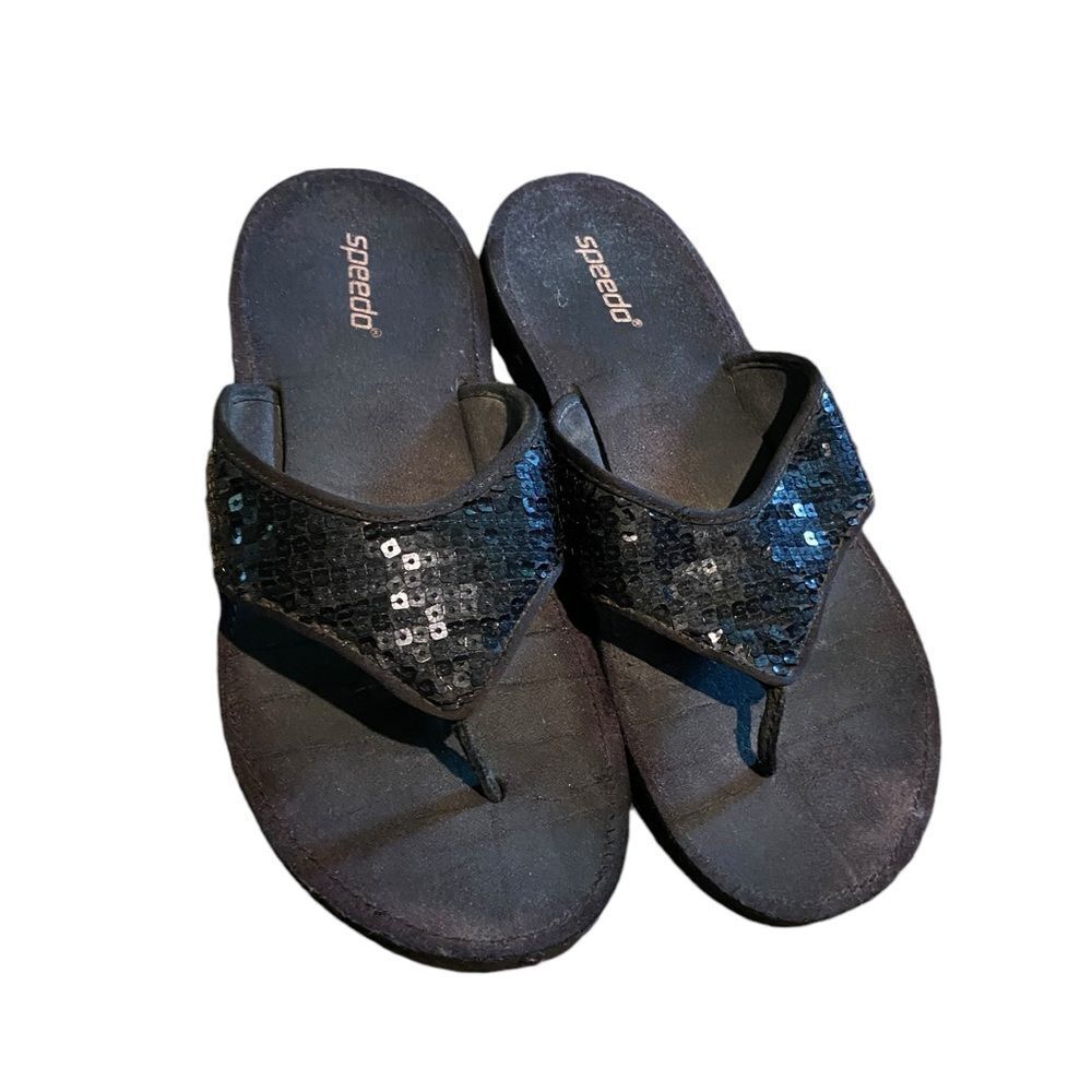 Speedo black sequin flip flops size 9